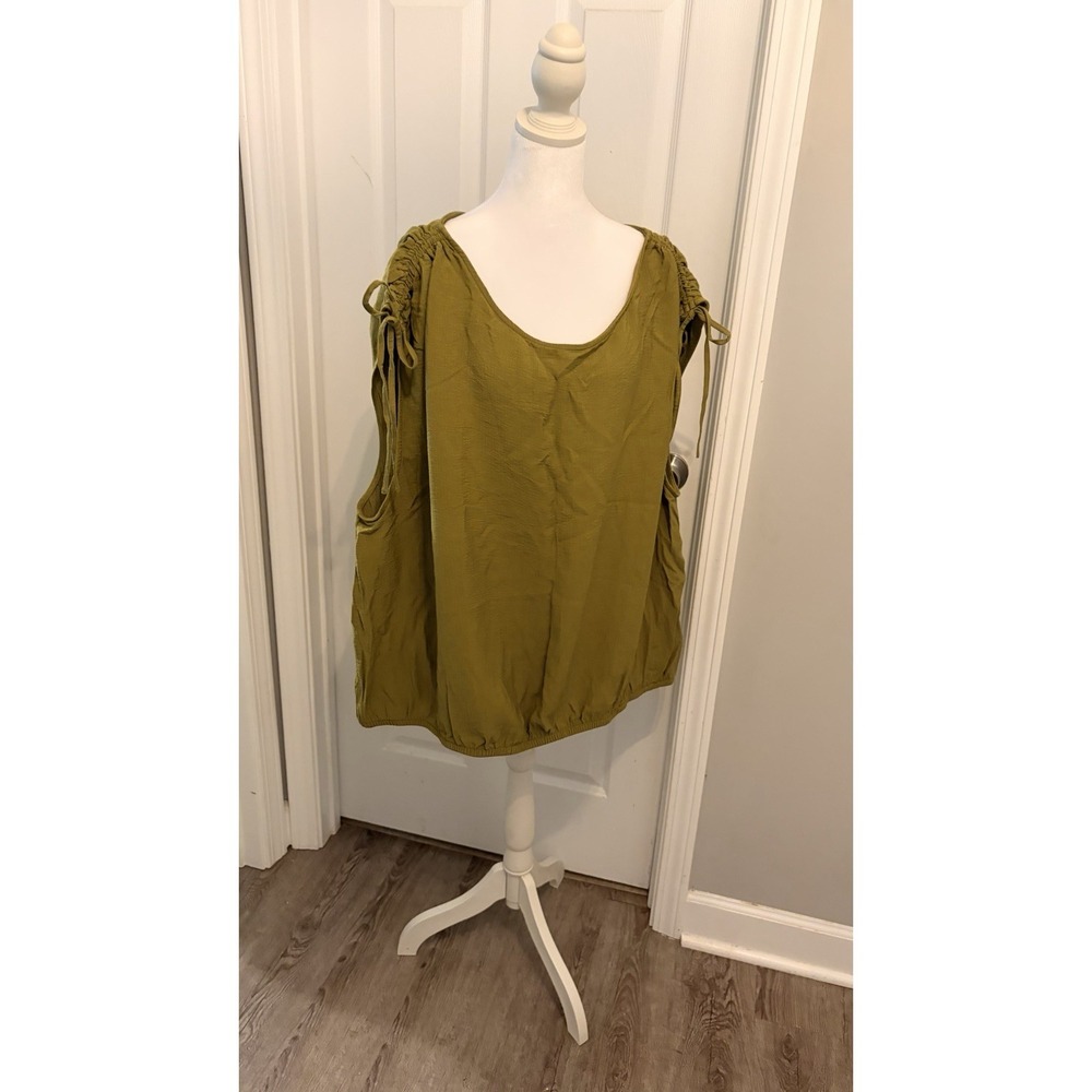 NWT A New Day Olive Green Drawstring Tank Blouse Sleeveless Scoop Neck Size 3X